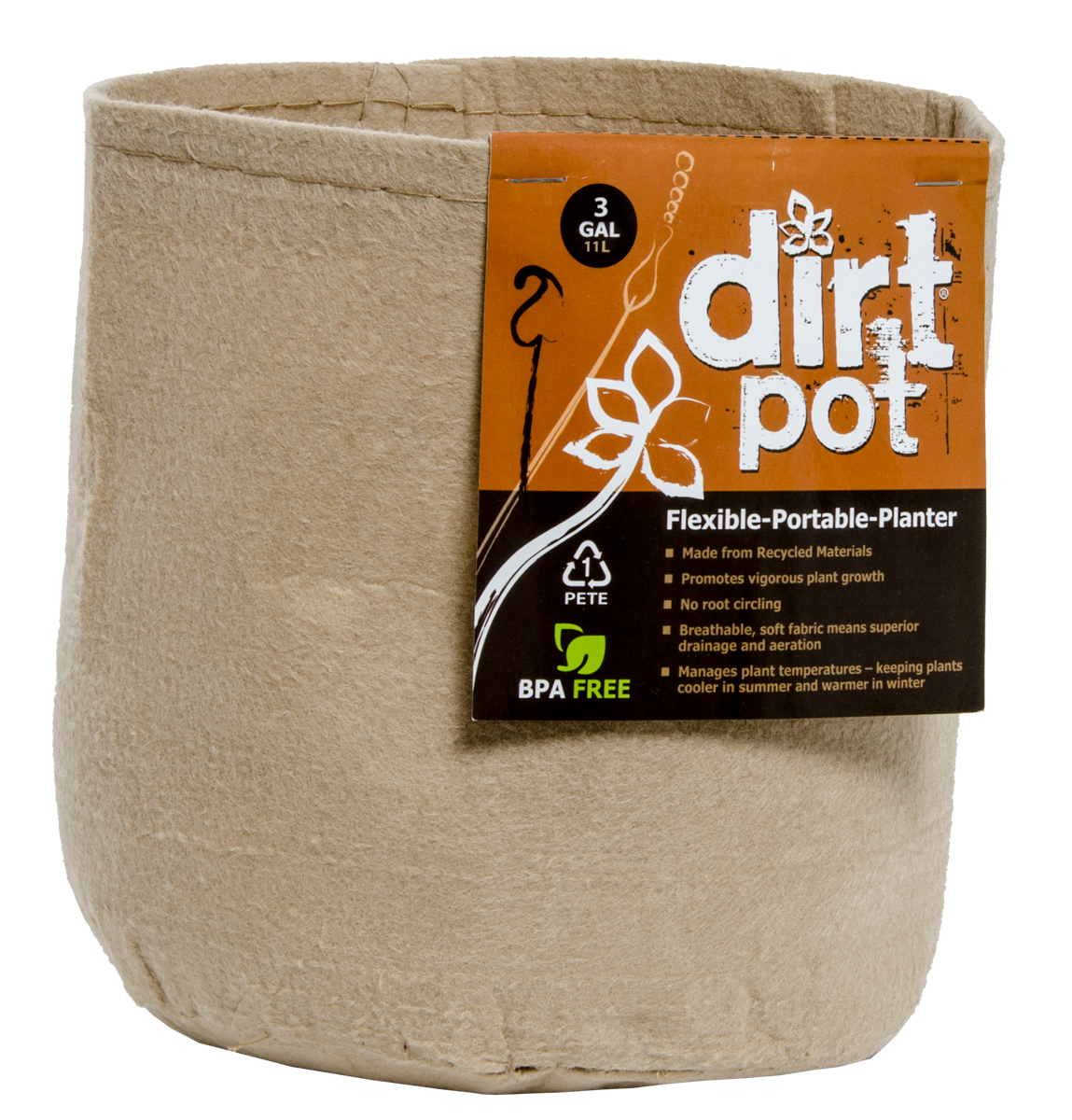 Dirt Pot Flexible Portable Planter, Tan, 3 gal, no handles HGDBT3