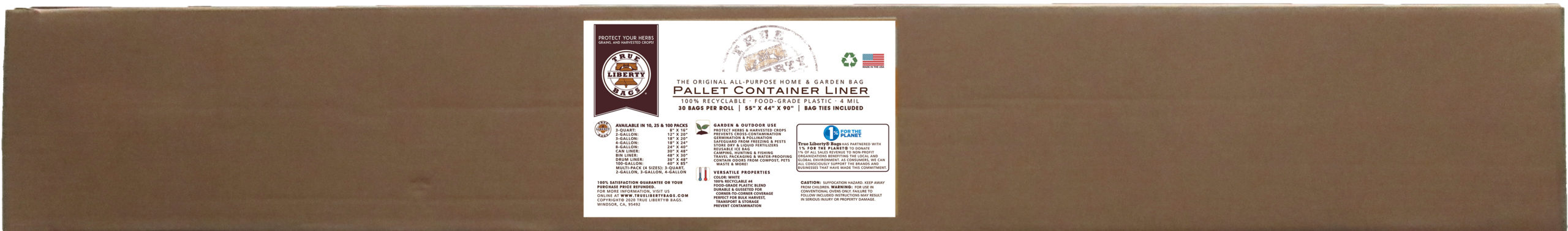 True Liberty Pallet Container Liner 55" x 44" x 90", 30 Bags/Roll, White TLBPL30